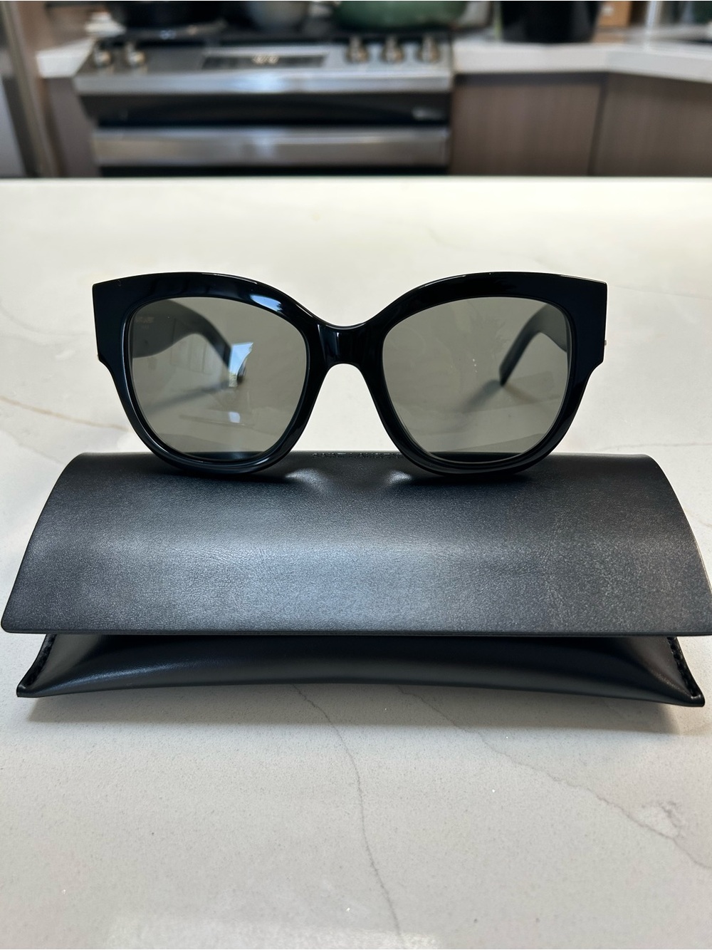 Yves Saint Laurent Black Cat-Eye Sunglasses with Dark Gray Lenses